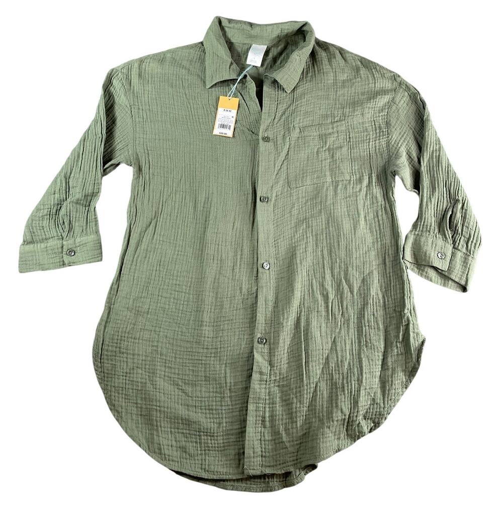 Kona Sol Shirt Swim Cover Up Womens Small (4-6) Green Button Up Beach Pool NWT